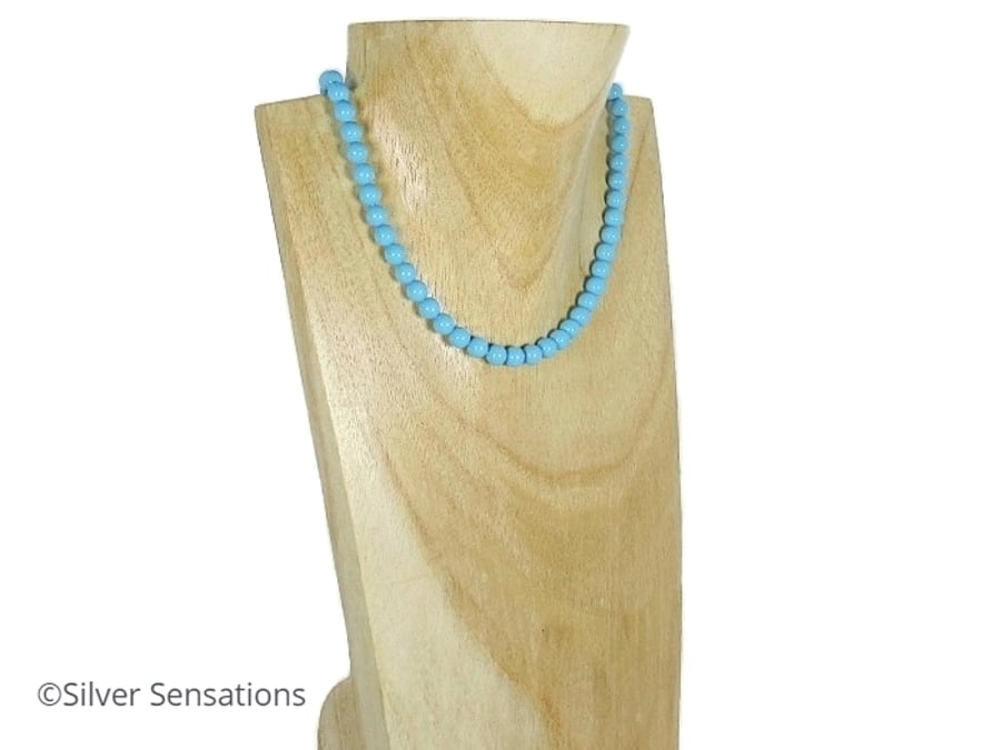 Turquoise Swarovski Pearls Handmade Bridesmaid Necklace - Pearl Anniversary Gift