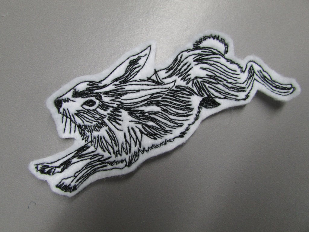 Vintage Hare Rabbit Embroidered Sew on Applique Patch