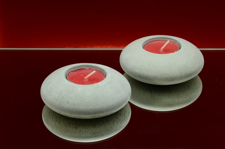 Set of 2 Handmade Round Concrete Tea Light, Tea Light, Air Plant Holders