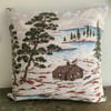 Reserved for Steph - Alpine barkcloth and velvet log cabin cushion cover