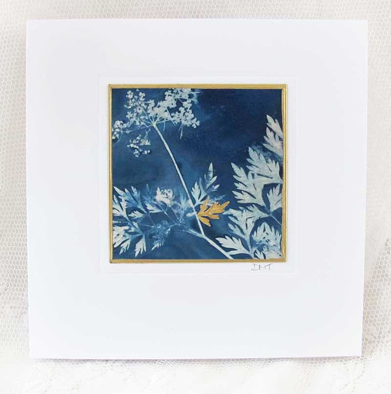 BOTANICAL CYANOTYPE PRINT CARD WITH GOLD LEAF