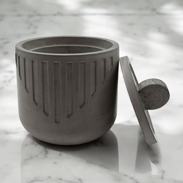 Trinket Pot with Lid and Triangular Imprint- Grey Keepsake or Jewellery Box ltp3