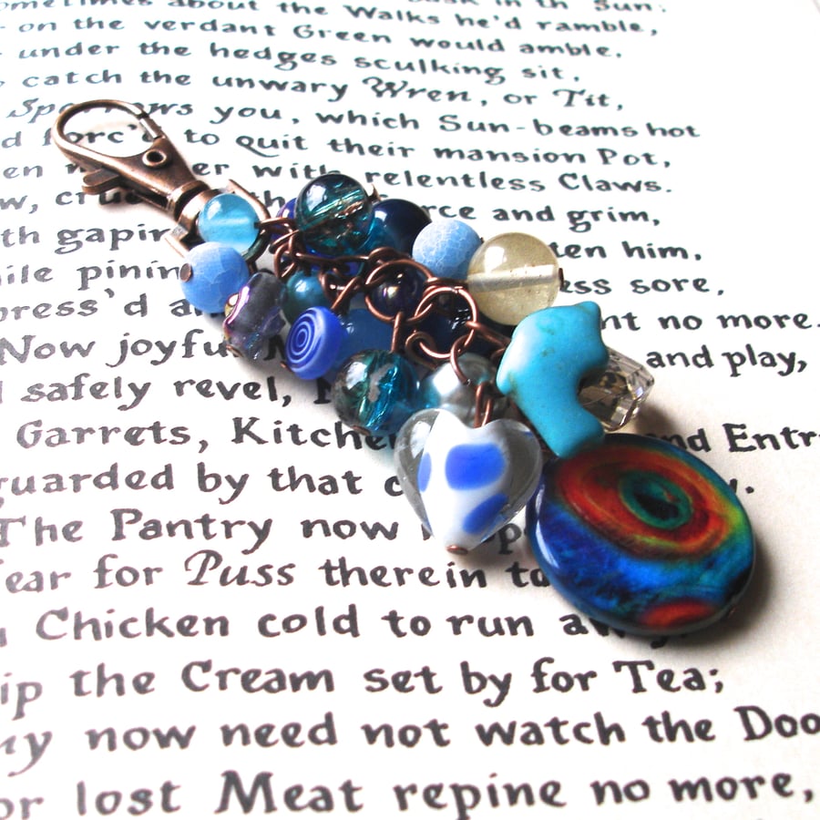 Bag Charm with Blue Bead Cluster