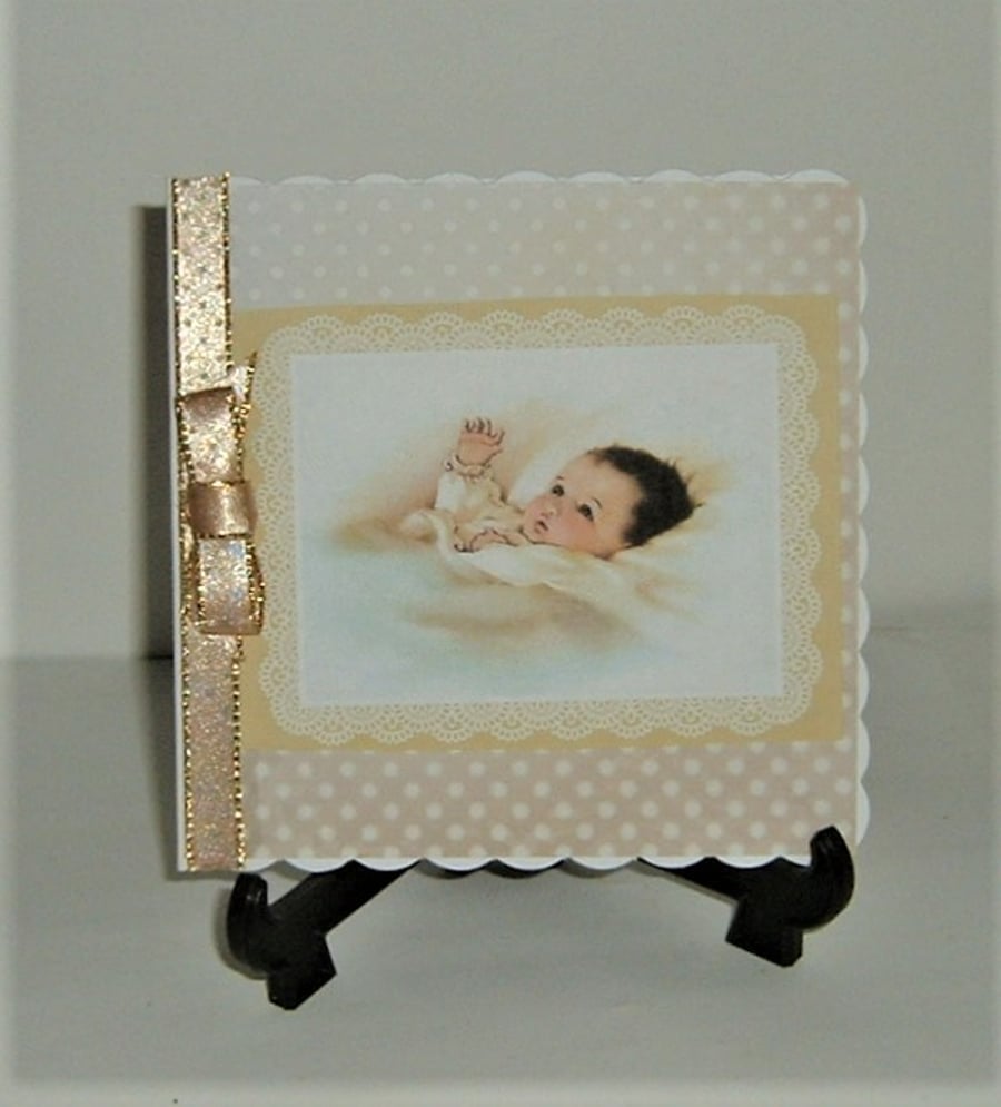 hand crafted New Baby card ( ref F 385)