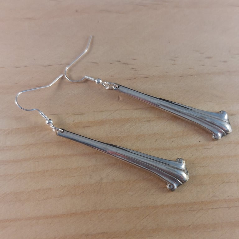 Upcycled Silver Plated Scroll Sugar Tong Handle Earrings (SPE102508)