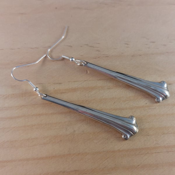 Upcycled Silver Plated Scroll Sugar Tong Handle Earrings (SPE102508)