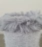 Handmade Upcycled Glass Vase,Grey Cashmere Blend Yarn,Faux Fur And Foam Roses - Image 5