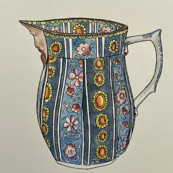 Pearlware 1 original gouache and ink painting 