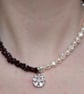 Handmade Garnet & Freshwater Pearl Necklace with Cubic Zirconia Drop Pendant