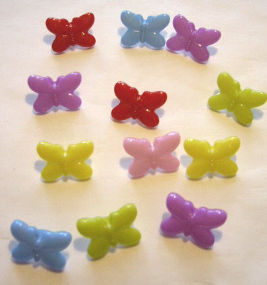 12 Colourful Plastic Butterfly Buttons