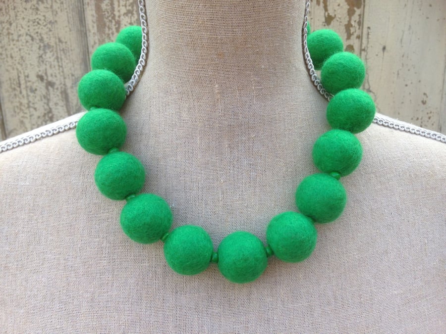 Emerald green hand felted statement necklace