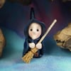 Tiny Witch Gnome 'Zest' with broomstick OOAK Sculpt Ann Galvin