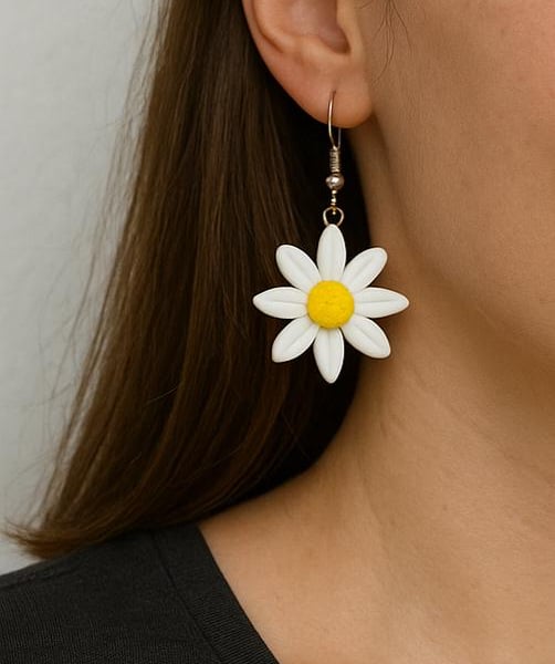Handmade Daisy Polymer Clay Earrings, Colourful Boho Statement Jewellery