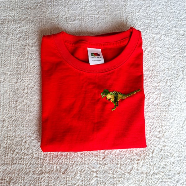 Dinosaur, T-rex,  T-shirt , age 2-3 years, hand embroidered