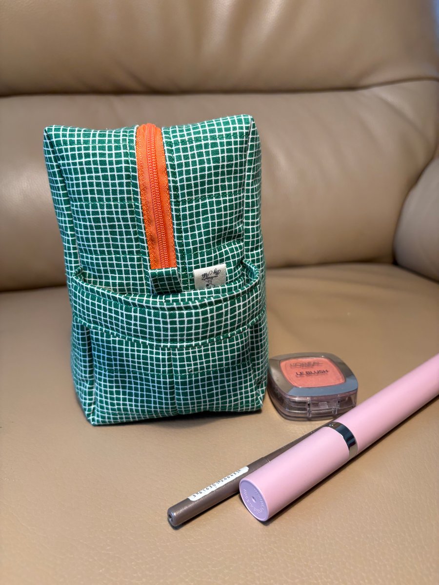 Green and Orange make up bag with handle