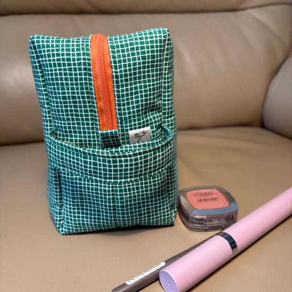 Green and Orange make up bag with handle