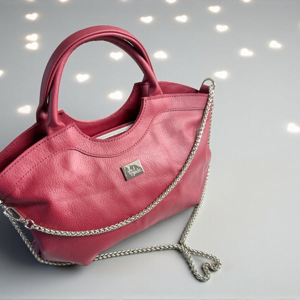 Flossy - Red Leather Slouch Handbag with Chain Strap - Handmade Sustainable Bag