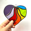 Stained Glass Wavy Heart Suncatcher - Multi Rainbow