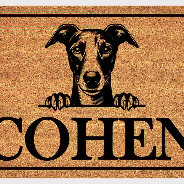 Whippet Door Mat No.2 - Personalised Whippet Welcome Mat - 3 Sizes
