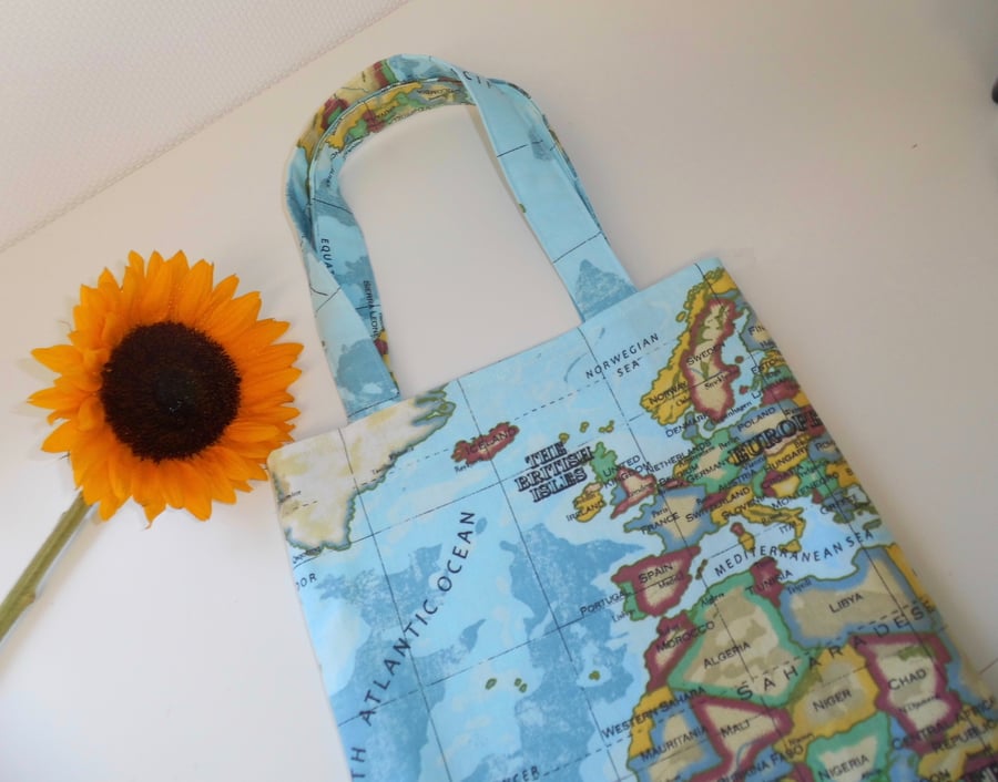 Tote bag long handles in blue Atlas fabric