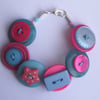 Hot pink and aqua button bracelet