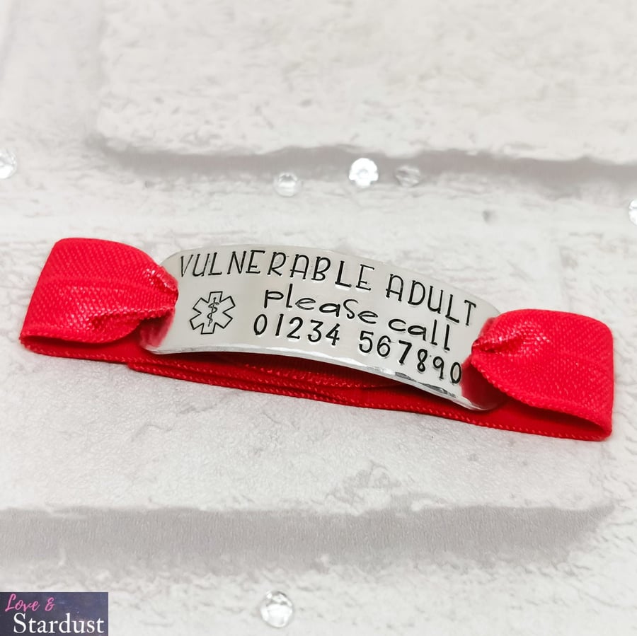 VULNERABLE ADULT Hand Stamped Emergency ICE Bracelet