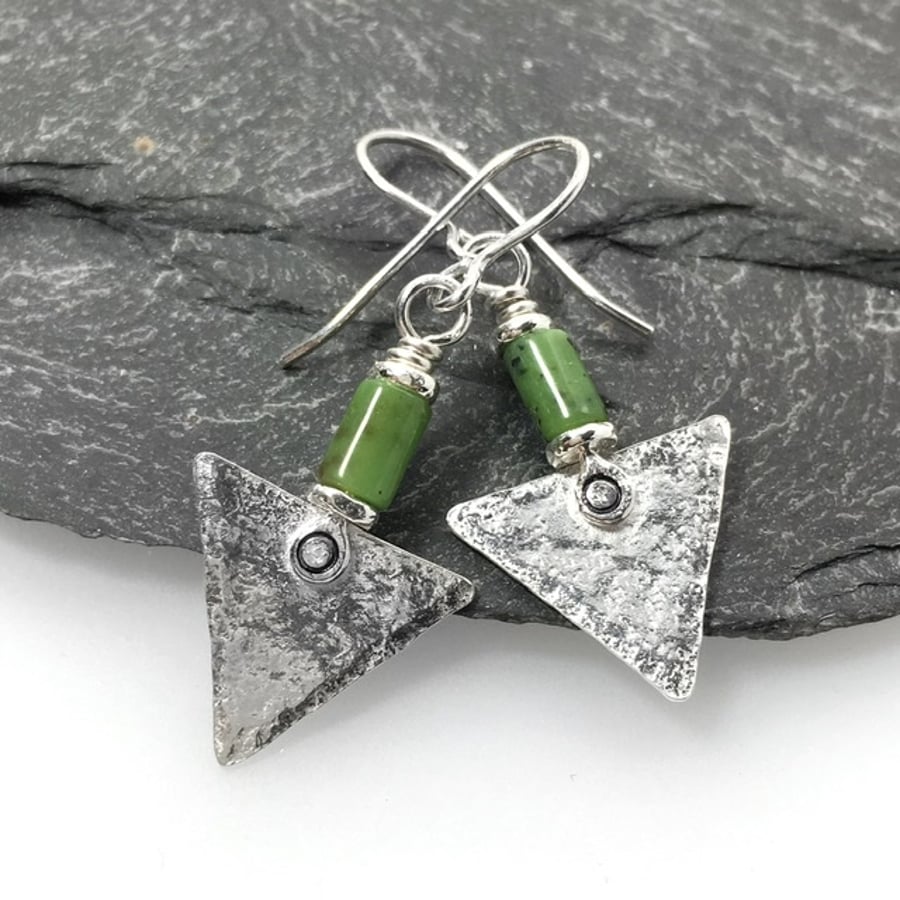 Sterling silver and chrysoprase triangle earrings