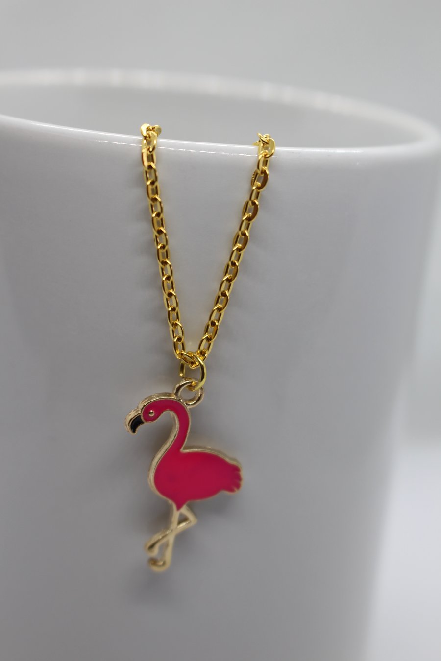 Pink Flamingo Pendant Gold Necklace