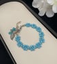 Cyan Blue Crystal Flower charm bracelet, boho bracelet, gift for her, delicate  - Image 2
