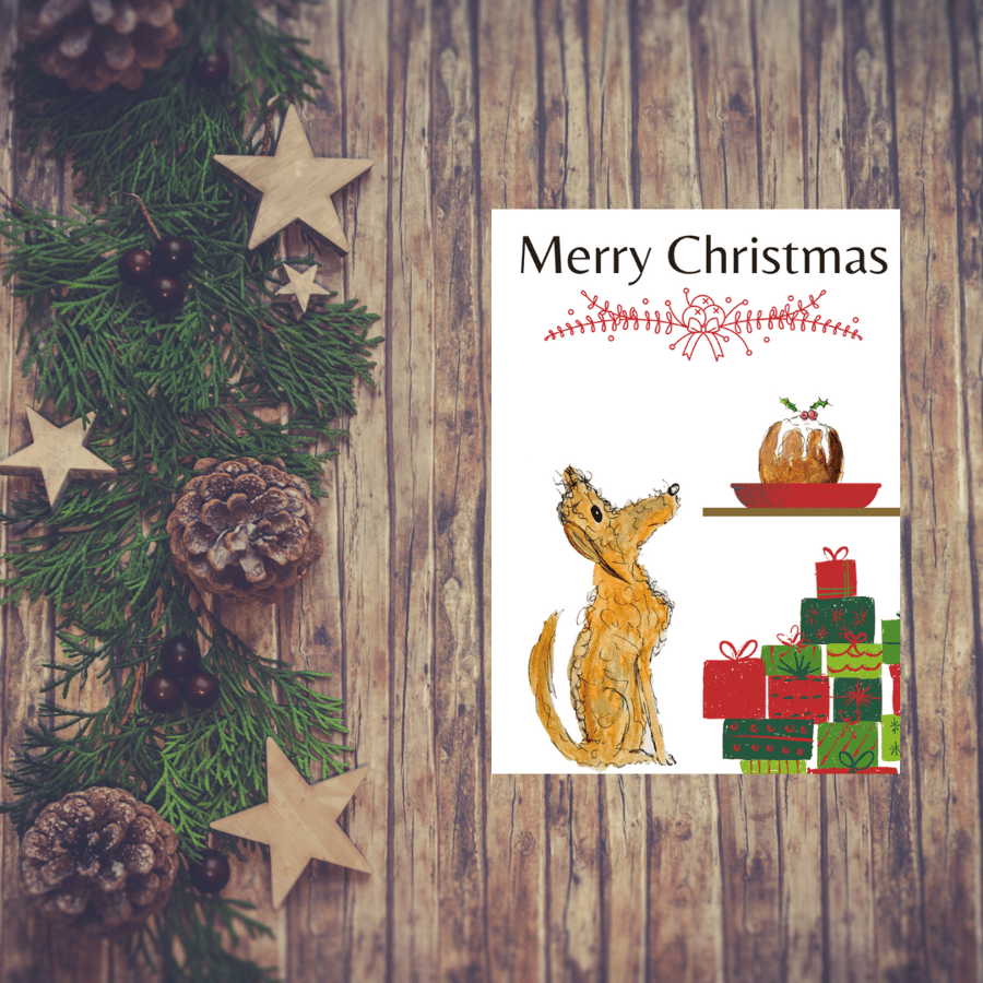 Bedlington Terrier Dog Christmas Card, christmas pudding, BTPUDL
