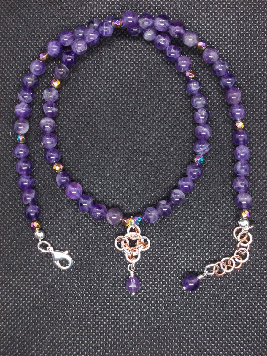 SALE - Amethyst necklace with Chainmaille pendant