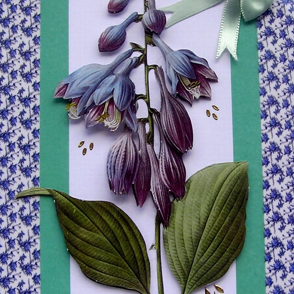 Blue Hosta Flower - Hand Crafted 3D Decoupage Greeting Card - Blank 2840