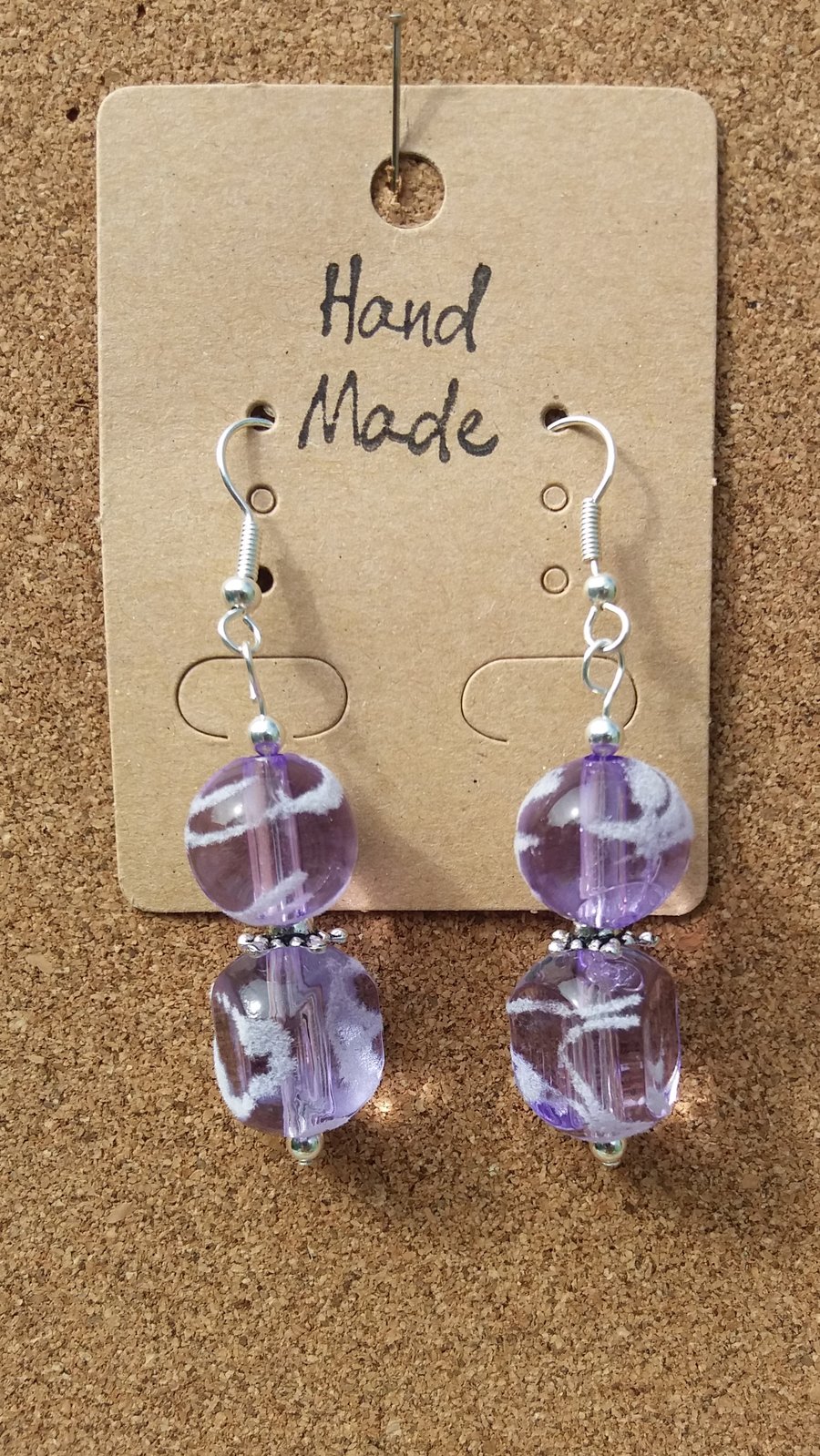 BB02 Purple Frosted Swirl Bead Earrings