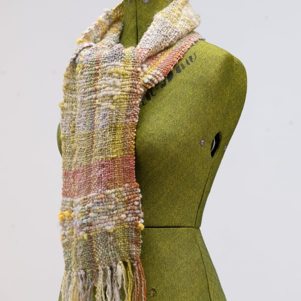Scarf Hand Woven Hand Spun Textured Artisan Scarf, Unique Gift for Her