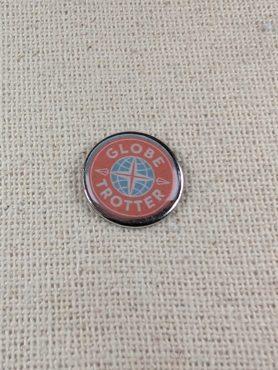 Globe Trotter - Travel Themed Badge - Large Resin Topped Pin Badge 