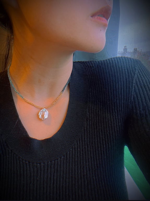 unique handmade personalised baroque pearl with copper wire crochet choker