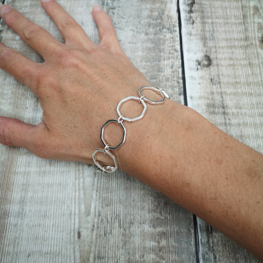 Sterling Silver Octagon Chunky Chain Link Bracelet