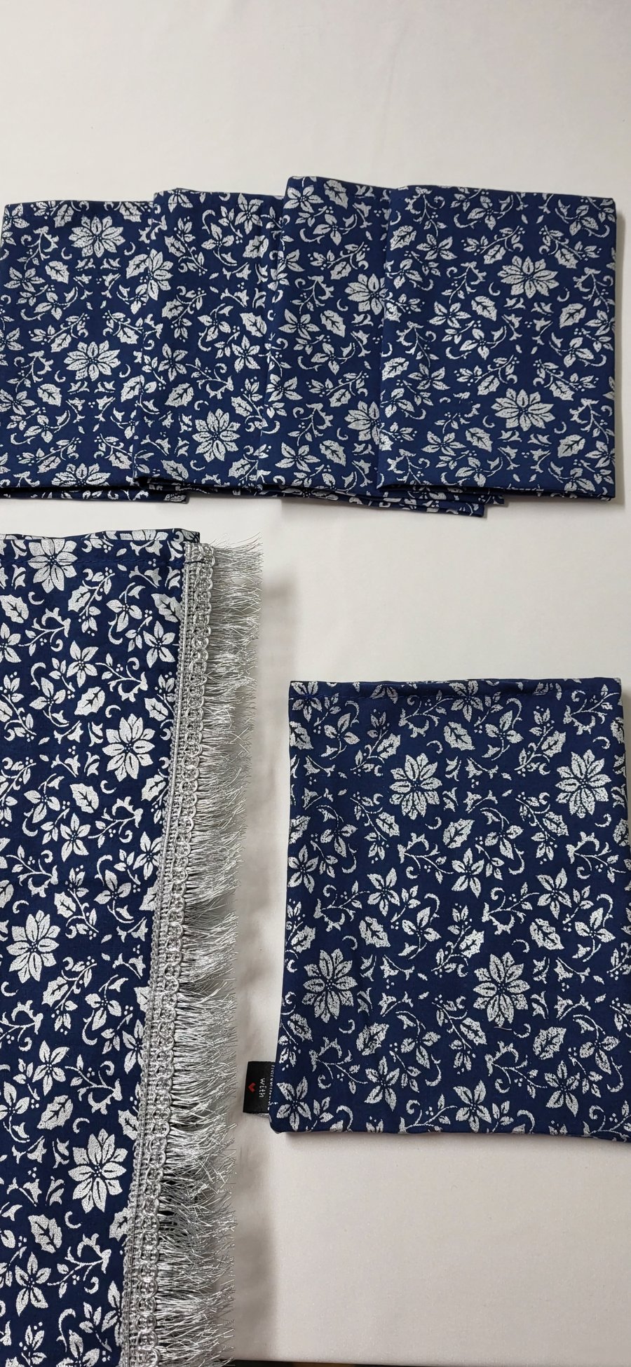 Blue and silver table runner set, 100% cotton