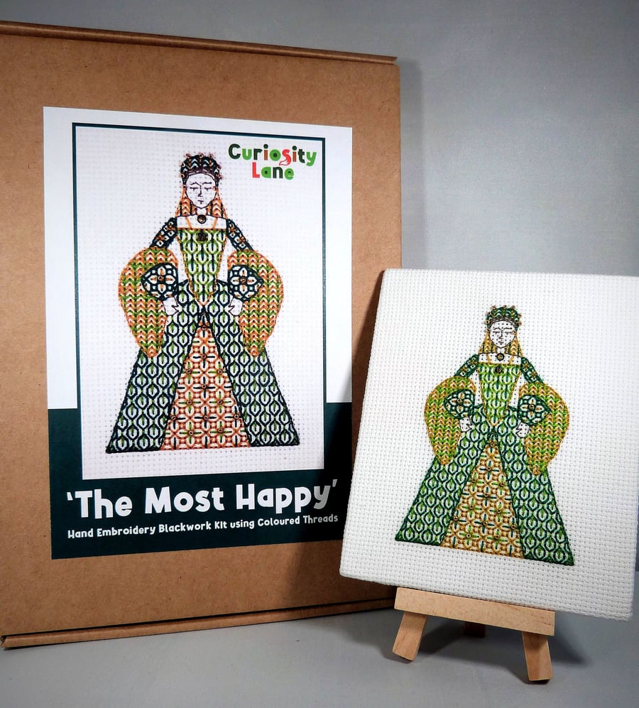 Hand Embroidery Blackwork Kit using Coloured Threads DIY Make Your Own Tudor His