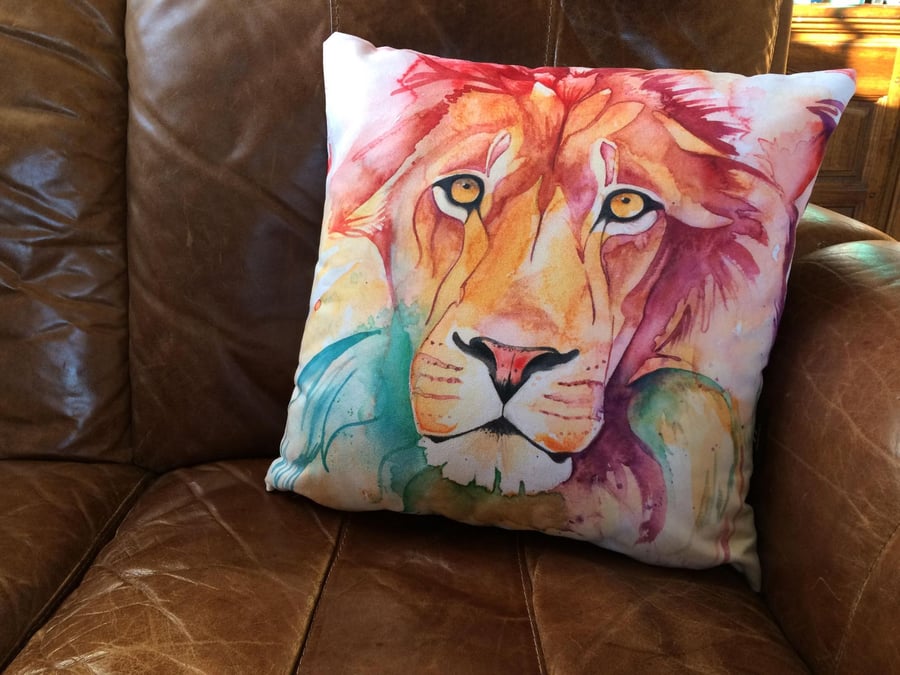 Rainbow Lion Faux Suede Cushion