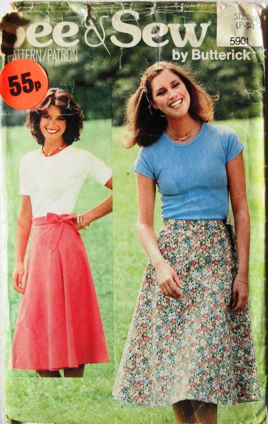A multi-size sewing pattern for a misses' wrap skirt (Butterick 5901)