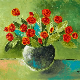 Rose Painting, Contemporary Still-life Art Original Acrylic Artwork