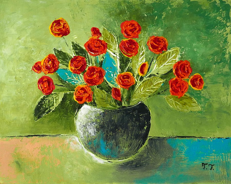 Rose Painting, Contemporary Still-life Art Original Acrylic Artwork