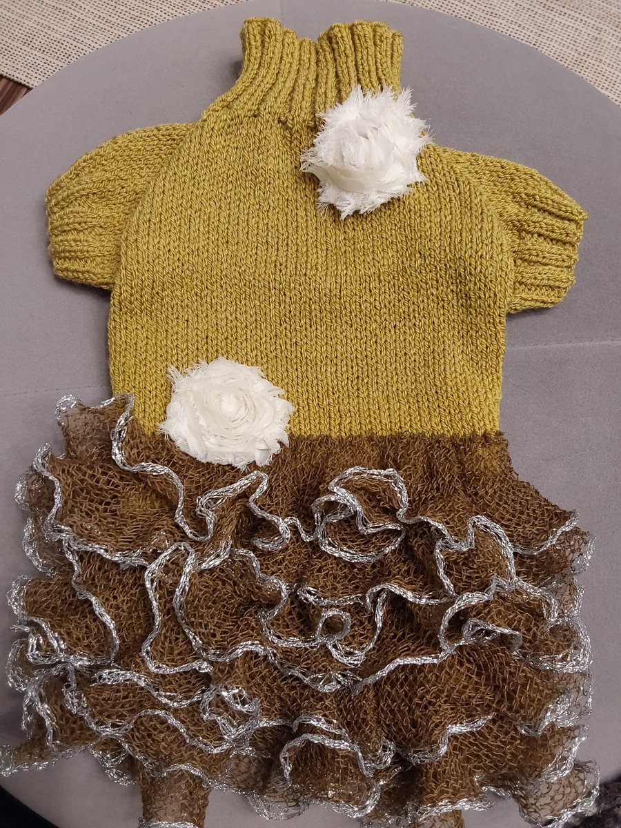 Medium dog puppy sweater jumper coat 14”L 16”G hand knit (raglan sleeved)