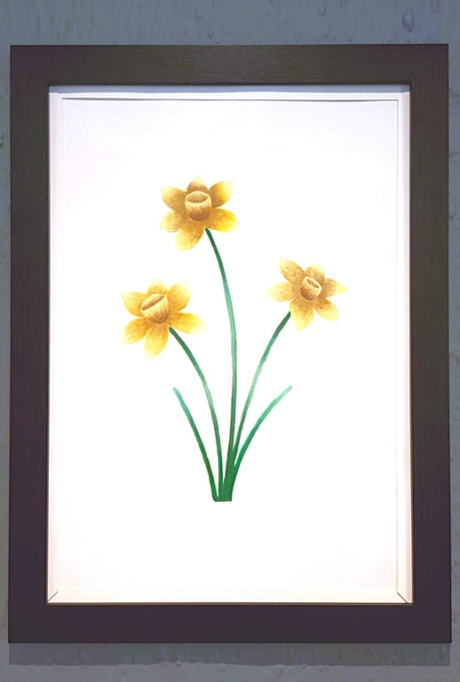 Genuine Made in UK Framed A3 Print Yellow Daffodils Modern White Border Wallart 