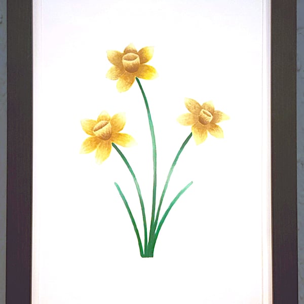 Genuine Made in UK Framed A3 Print Yellow Daffodils Modern White Border Wallart 