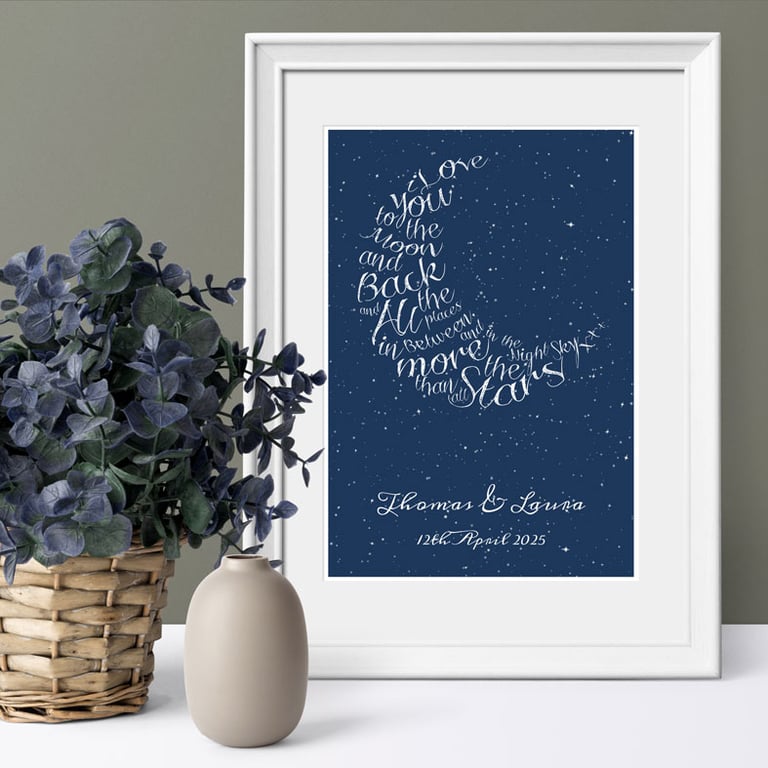 Written In The Stars Personalised Word Art Print, anniversary or wedding gift