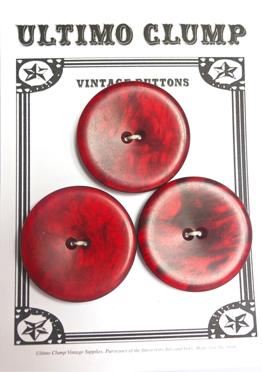 3 Vintage Deep Red Buttons 43mm