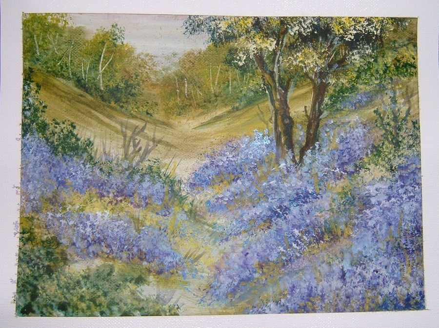 8x6 acrylic painting SFA original art Bluebell wood 99