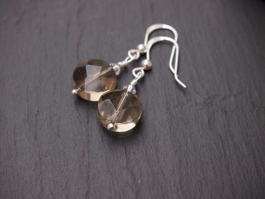 Smoky quartz and sterling silver earrings